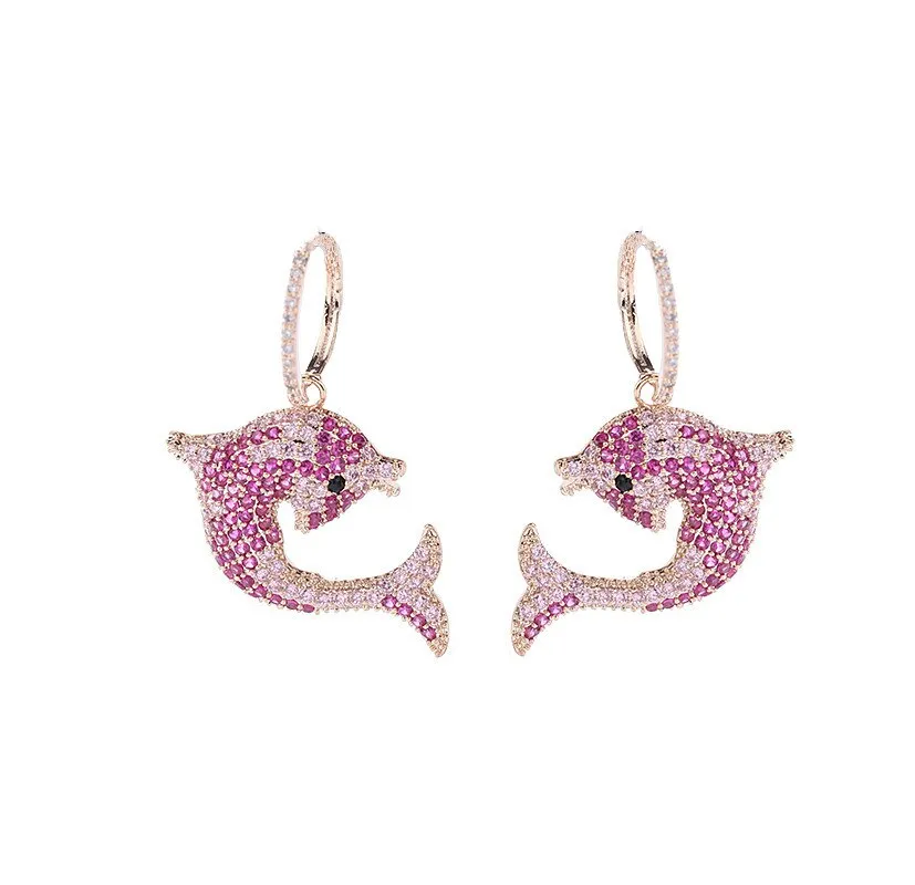 Cute Cubic Zirconia Dophin Earring for Girls,Crystals Fish Earrings,Women Accessories Jewelry for Party LYI158