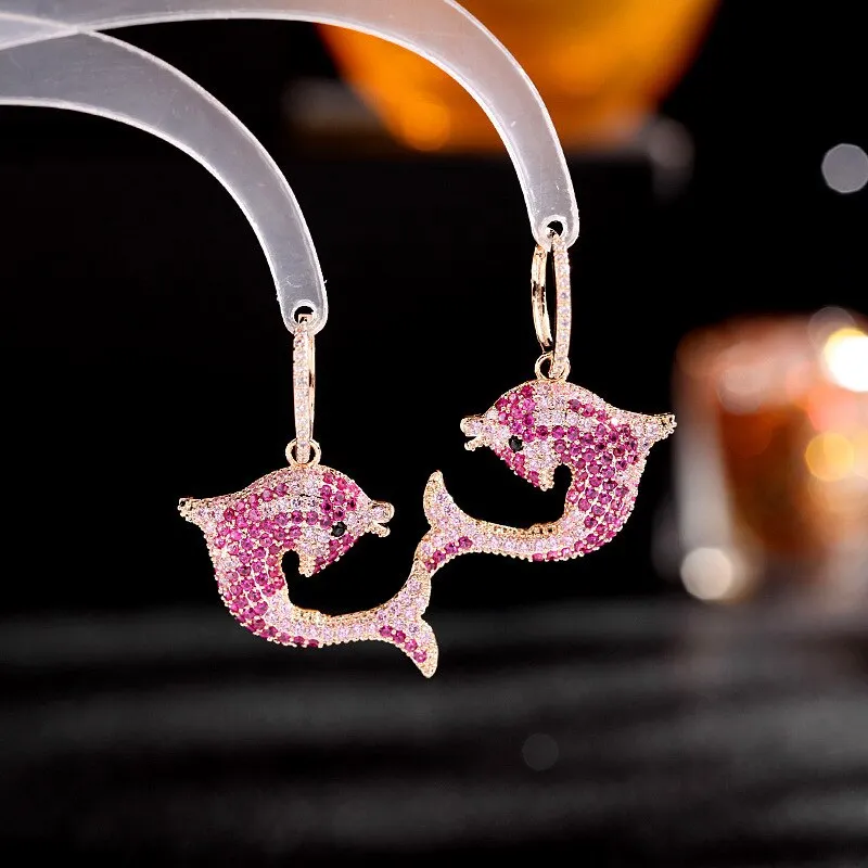 Cute Cubic Zirconia Dophin Earring for Girls,Crystals Fish Earrings,Women Accessories Jewelry for Party LYI158