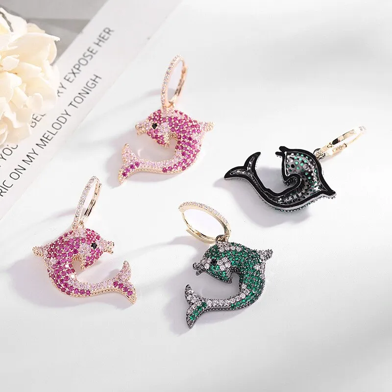 Cute Cubic Zirconia Dophin Earring for Girls,Crystals Fish Earrings,Women Accessories Jewelry for Party LYI158