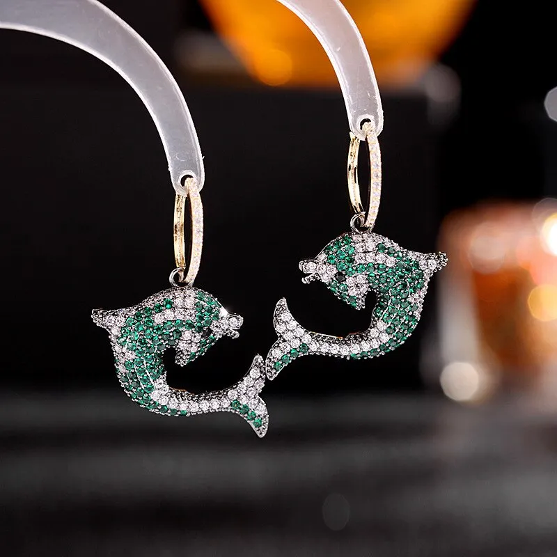 Cute Cubic Zirconia Dophin Earring for Girls,Crystals Fish Earrings,Women Accessories Jewelry for Party LYI158