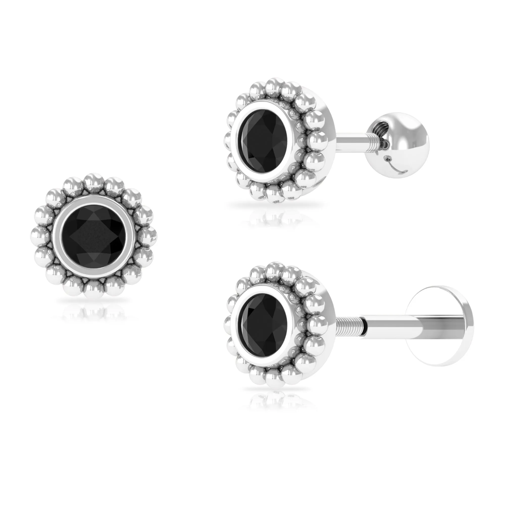 Dainty Black Diamond Beaded Solitaire Earring