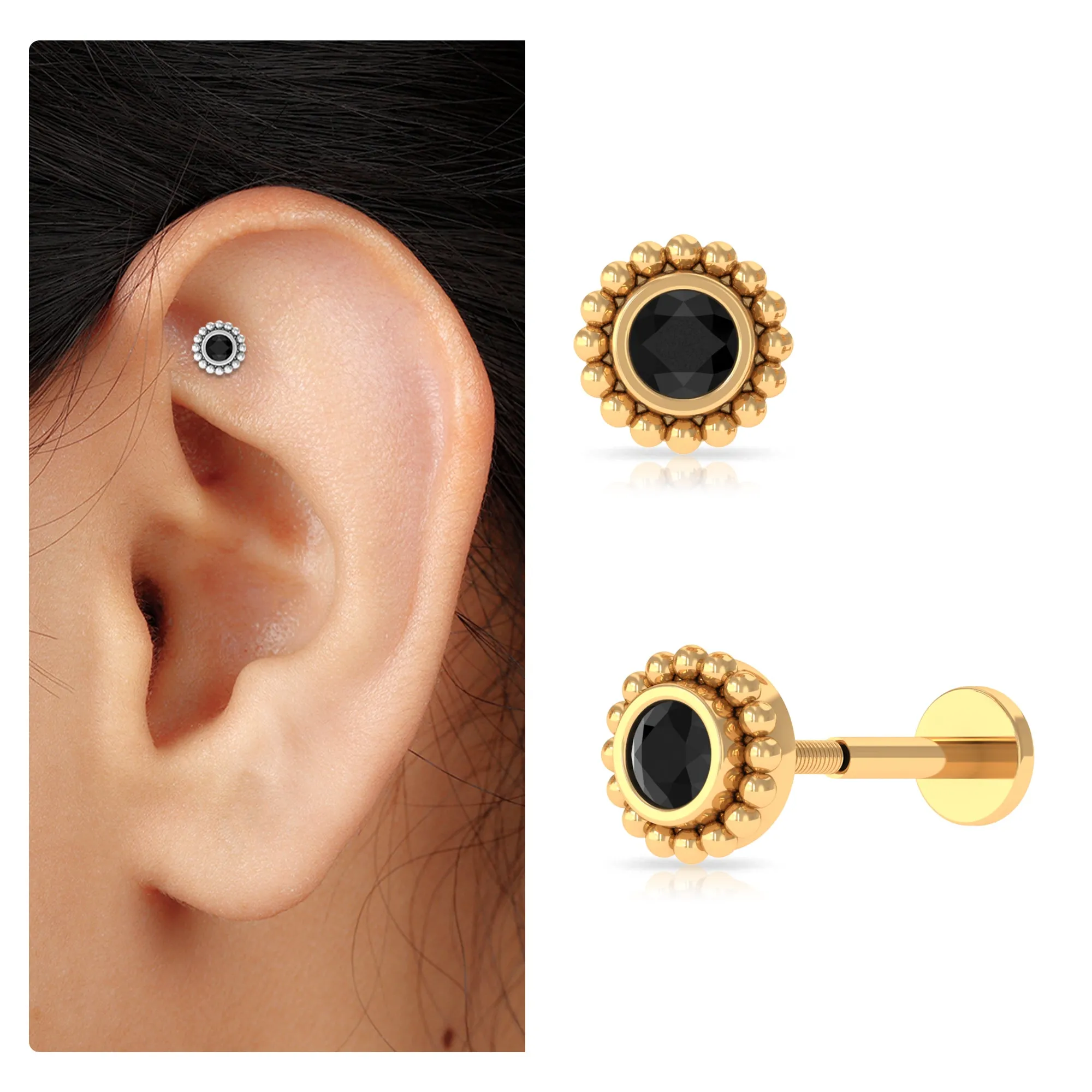 Dainty Black Diamond Beaded Solitaire Earring