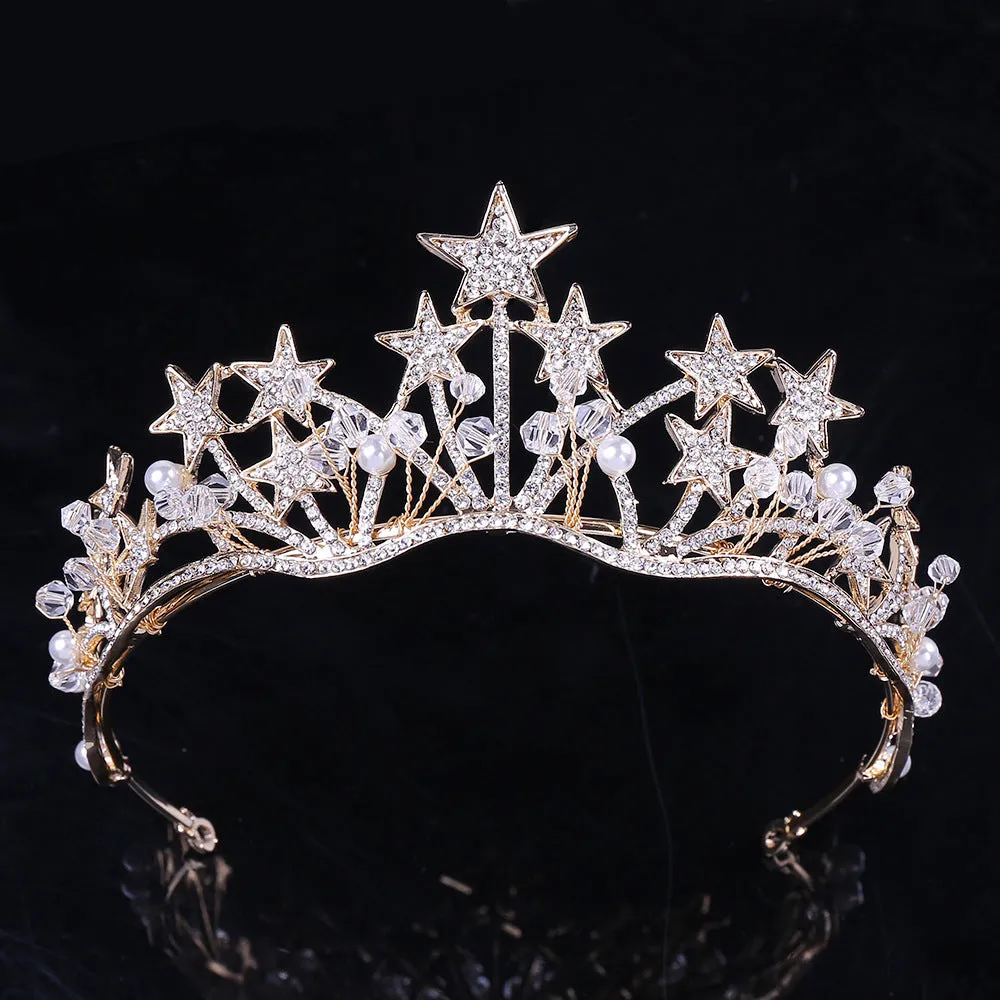 Diamond new bridal headwear hair accessories Korean exquisite five-star diamond beaded bridal handmade crown