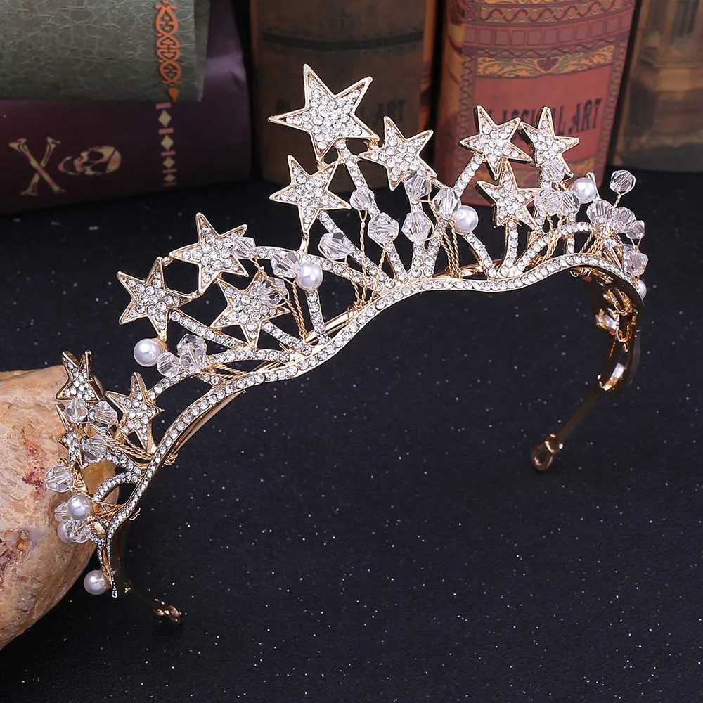 Diamond new bridal headwear hair accessories Korean exquisite five-star diamond beaded bridal handmade crown