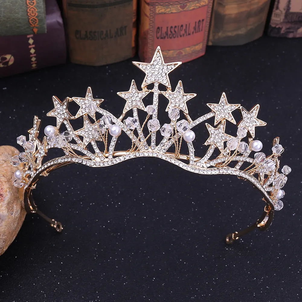 Diamond new bridal headwear hair accessories Korean exquisite five-star diamond beaded bridal handmade crown