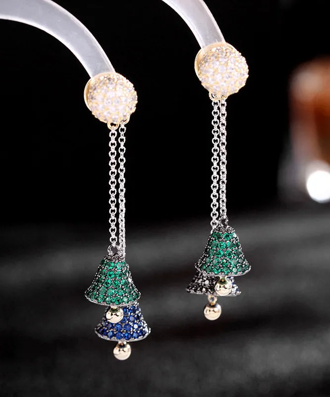 DIY Blue Sterling Silver Inlaid Removable Zircon Tassel Drop Earrings LY2282