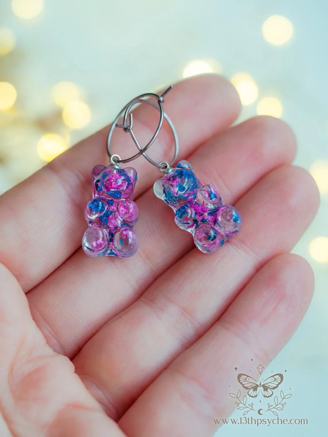 Dried flowers Gummy bear hoop earrings