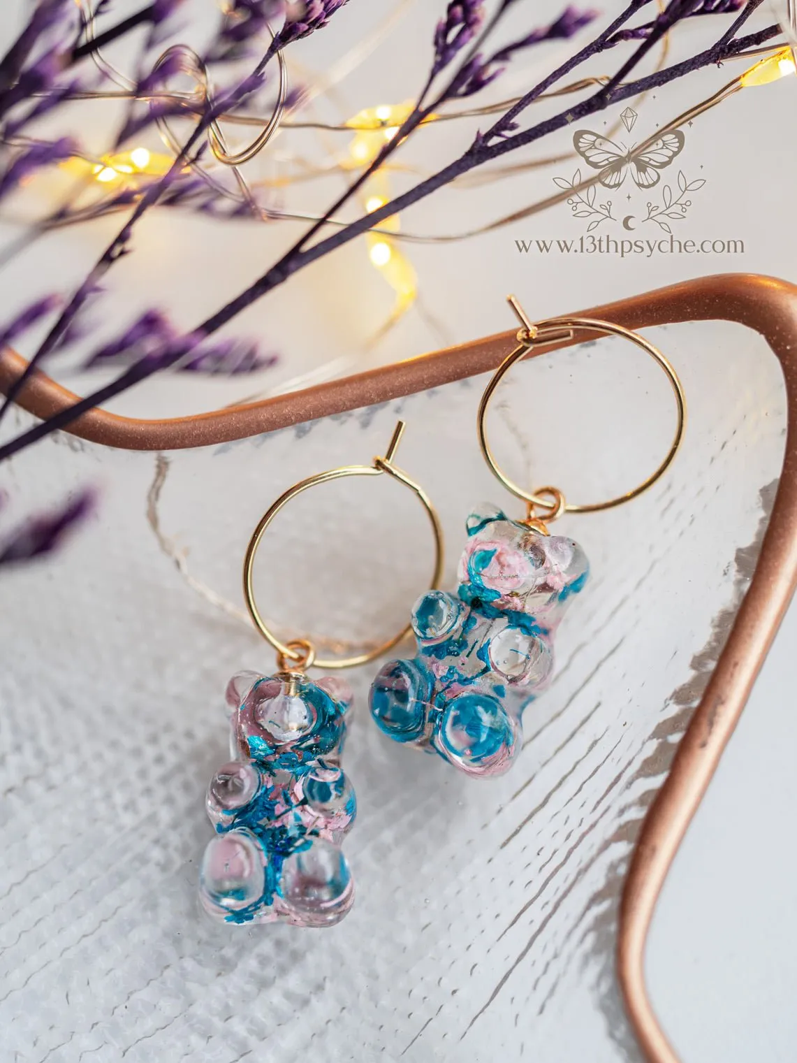 Dried flowers Gummy bear hoop earrings