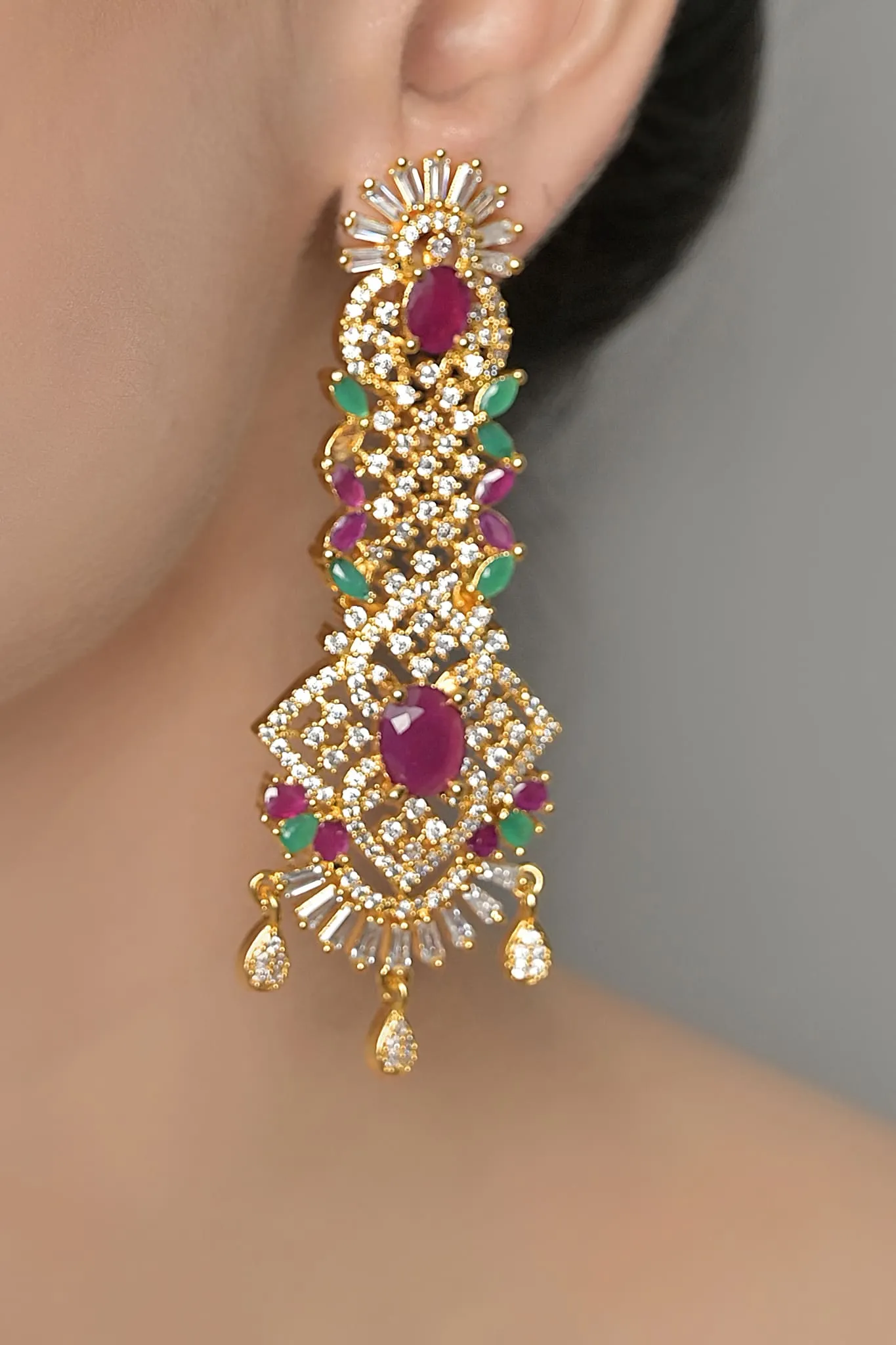 Earrings OLJ-38-Golden And Ruby