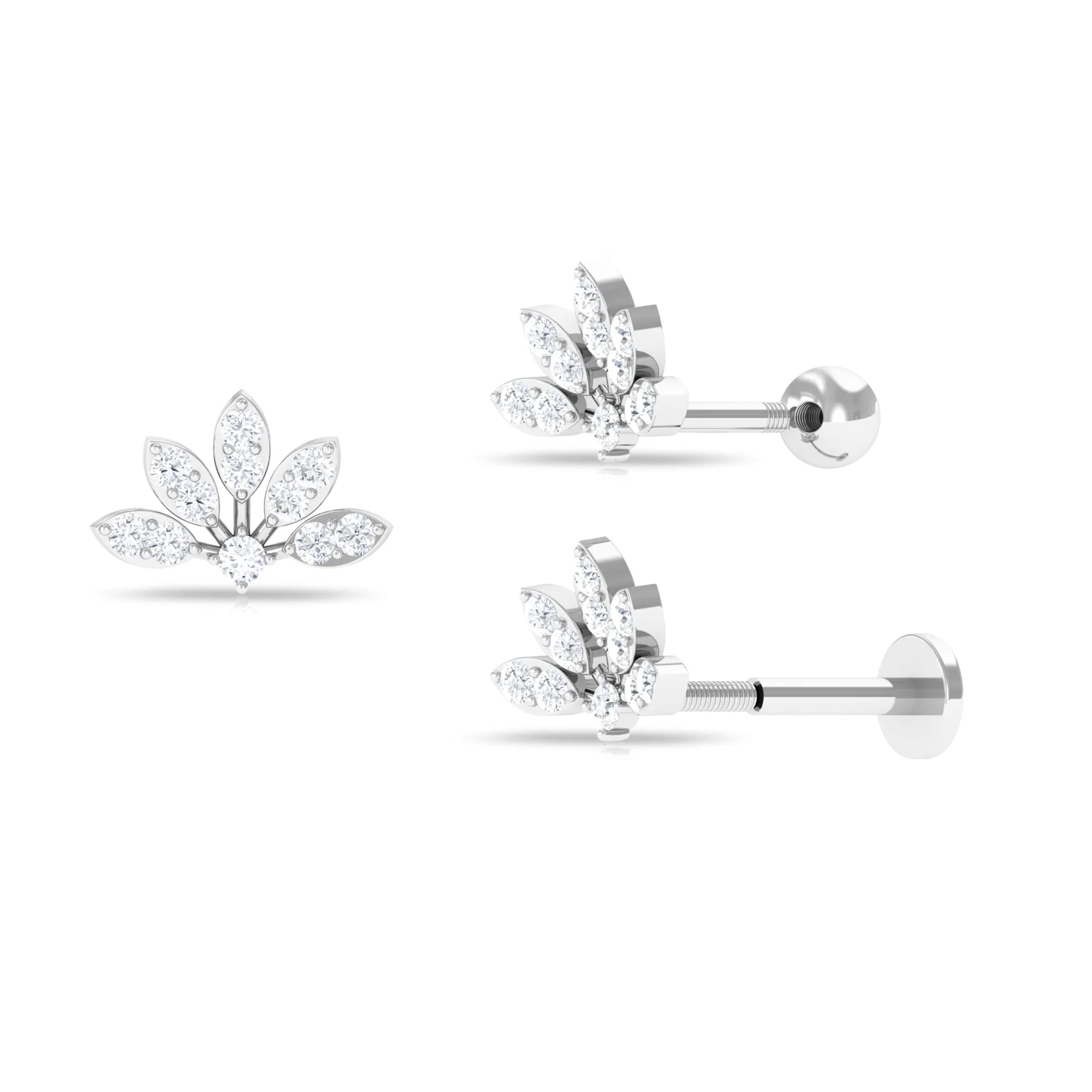 Elegant Moissanite Lotus Earring for Helix Piercing