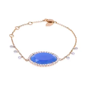 ESTATE 14K ROSE GOLD BLUE CHALCEDONY AND DIAMOND BRACELET