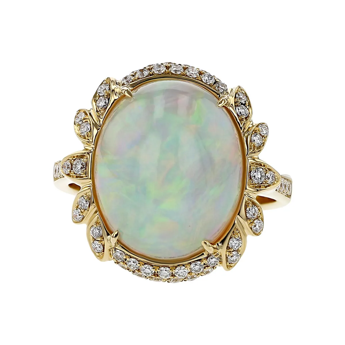 Ethiopian White Opal and Diamond Halo Ring