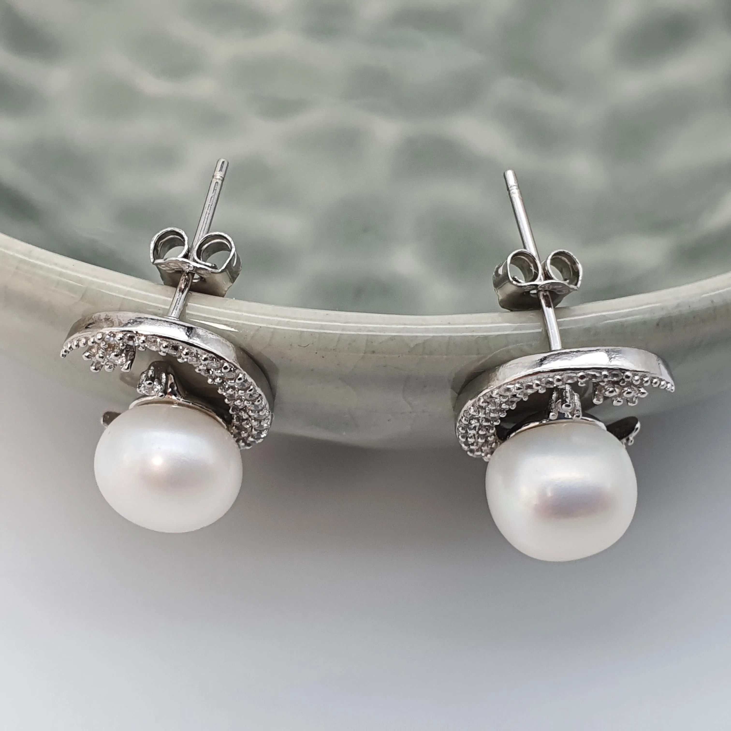 Freshwater Pearl Moon & Star Earring, Sterling Silver