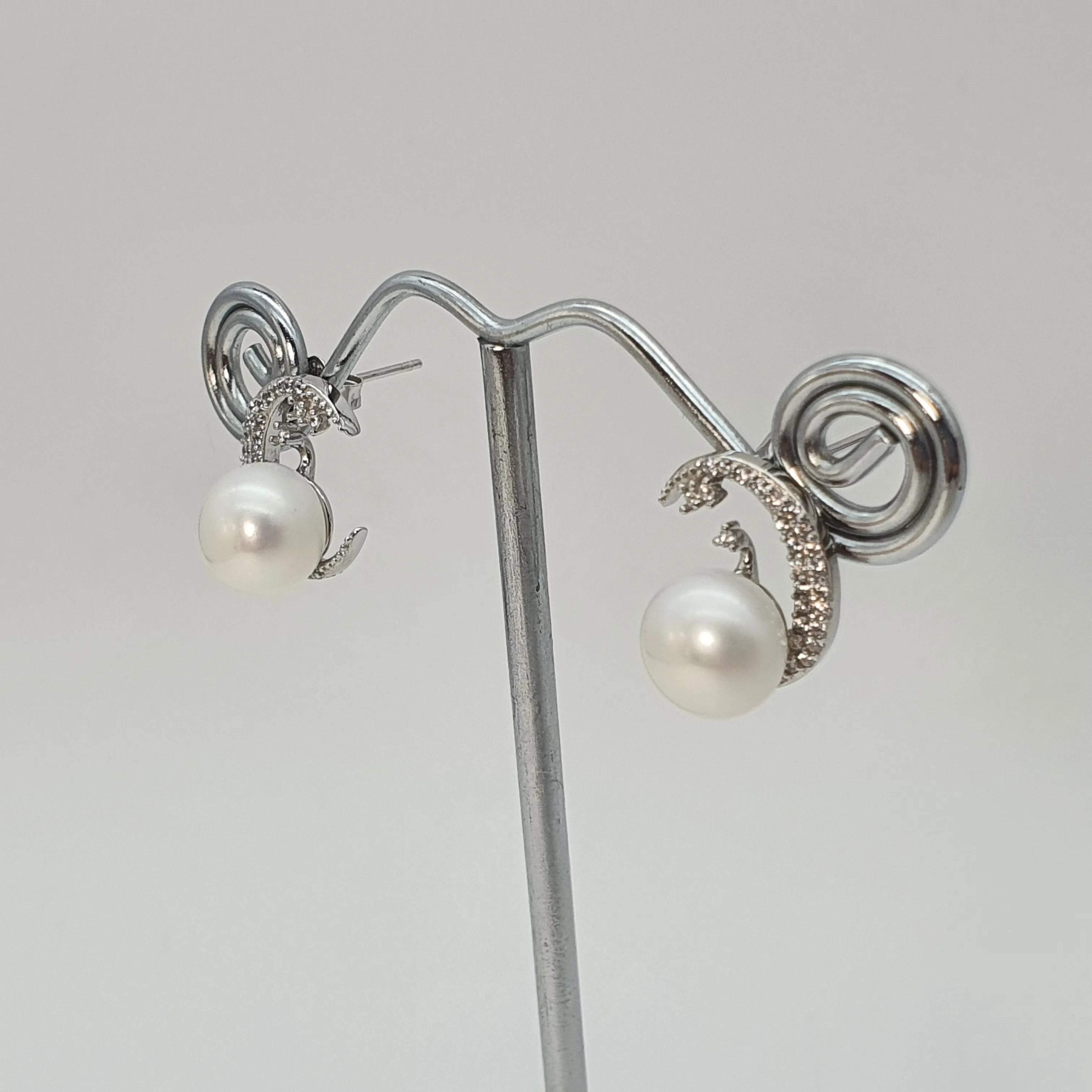 Freshwater Pearl Moon & Star Earring, Sterling Silver