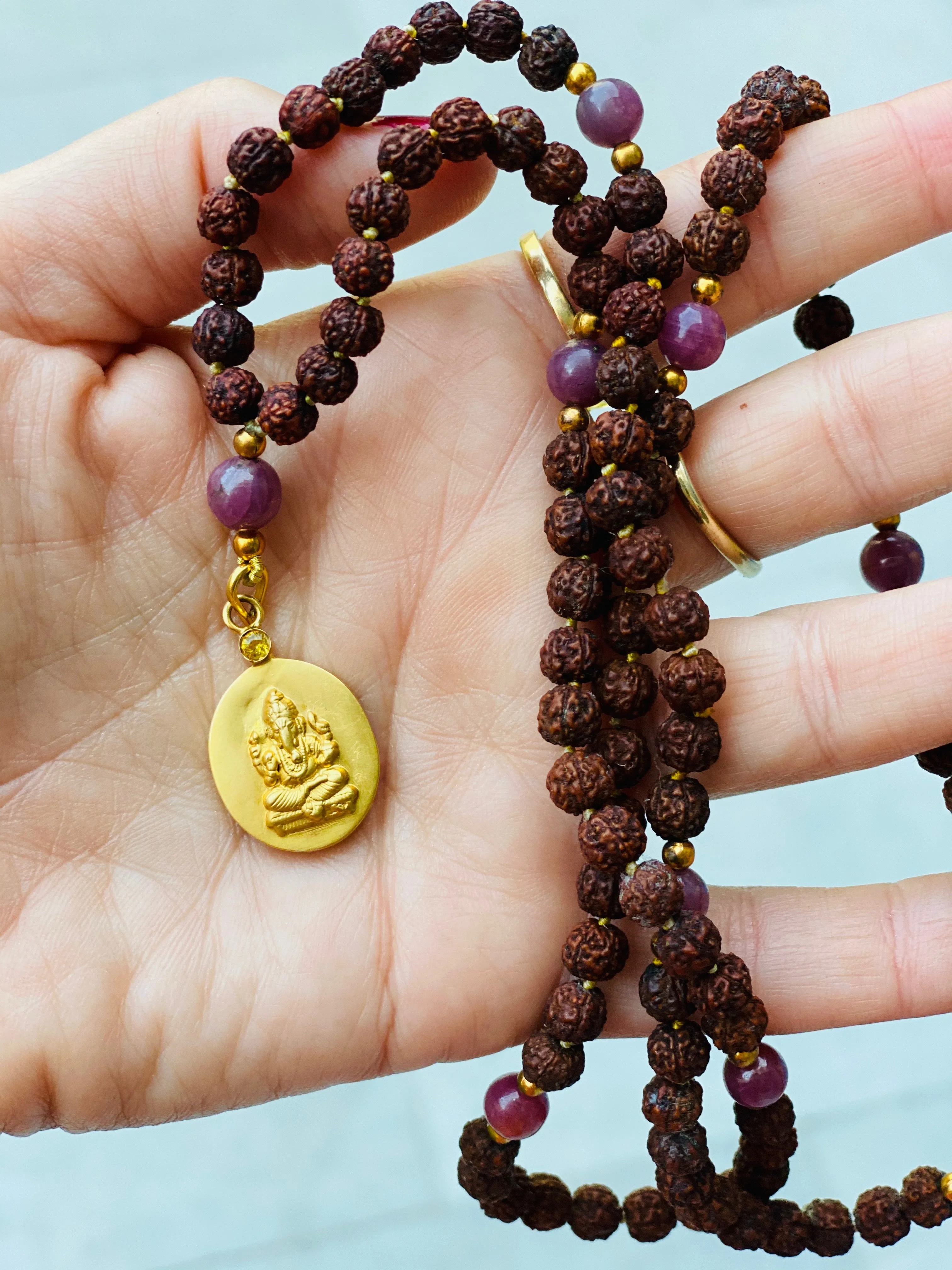 Ganesha Istha Devata Japa Mala with Ruby Counterbeads