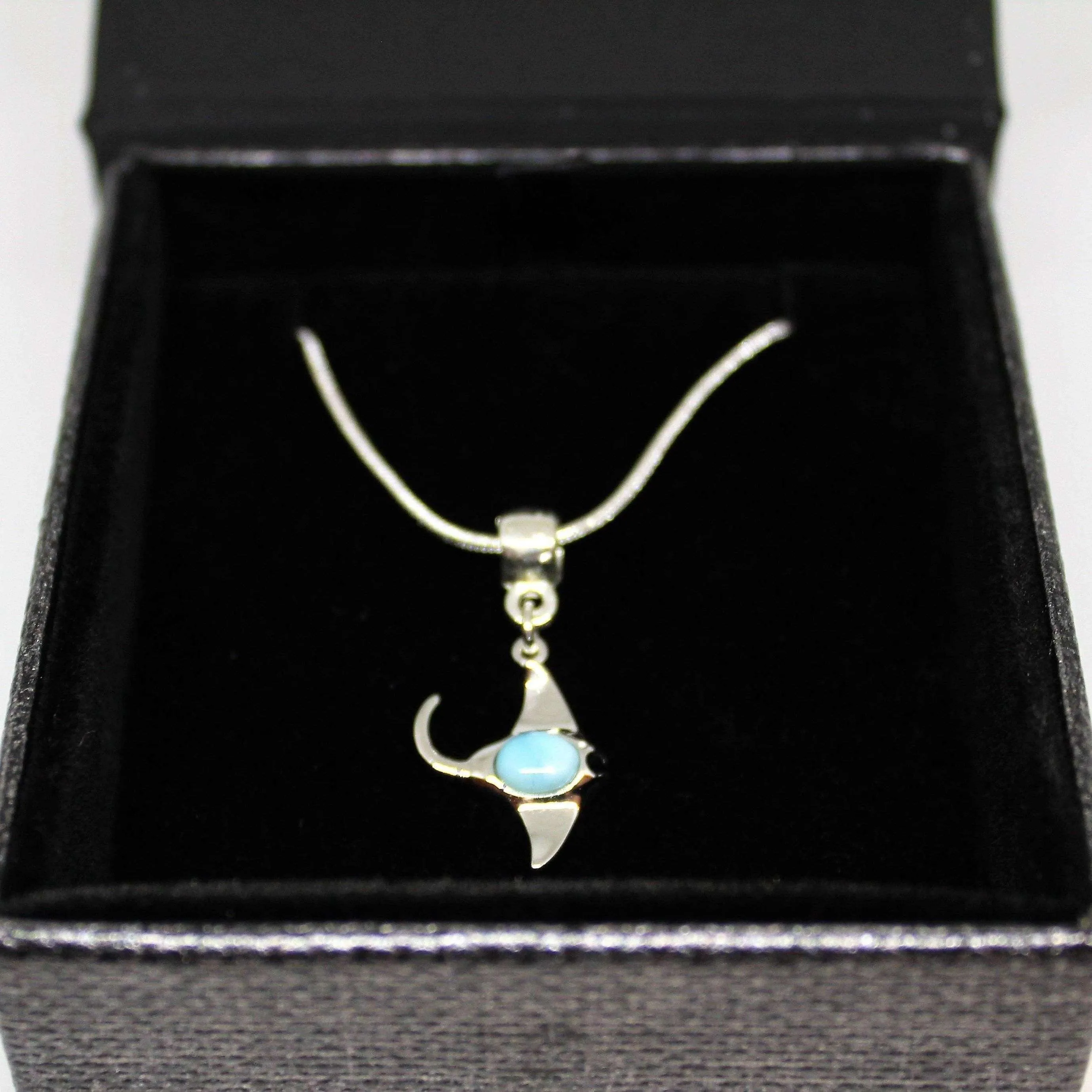 Genuine Larimar Manta Ray necklace - .925 Sterling Silver - 24 inch