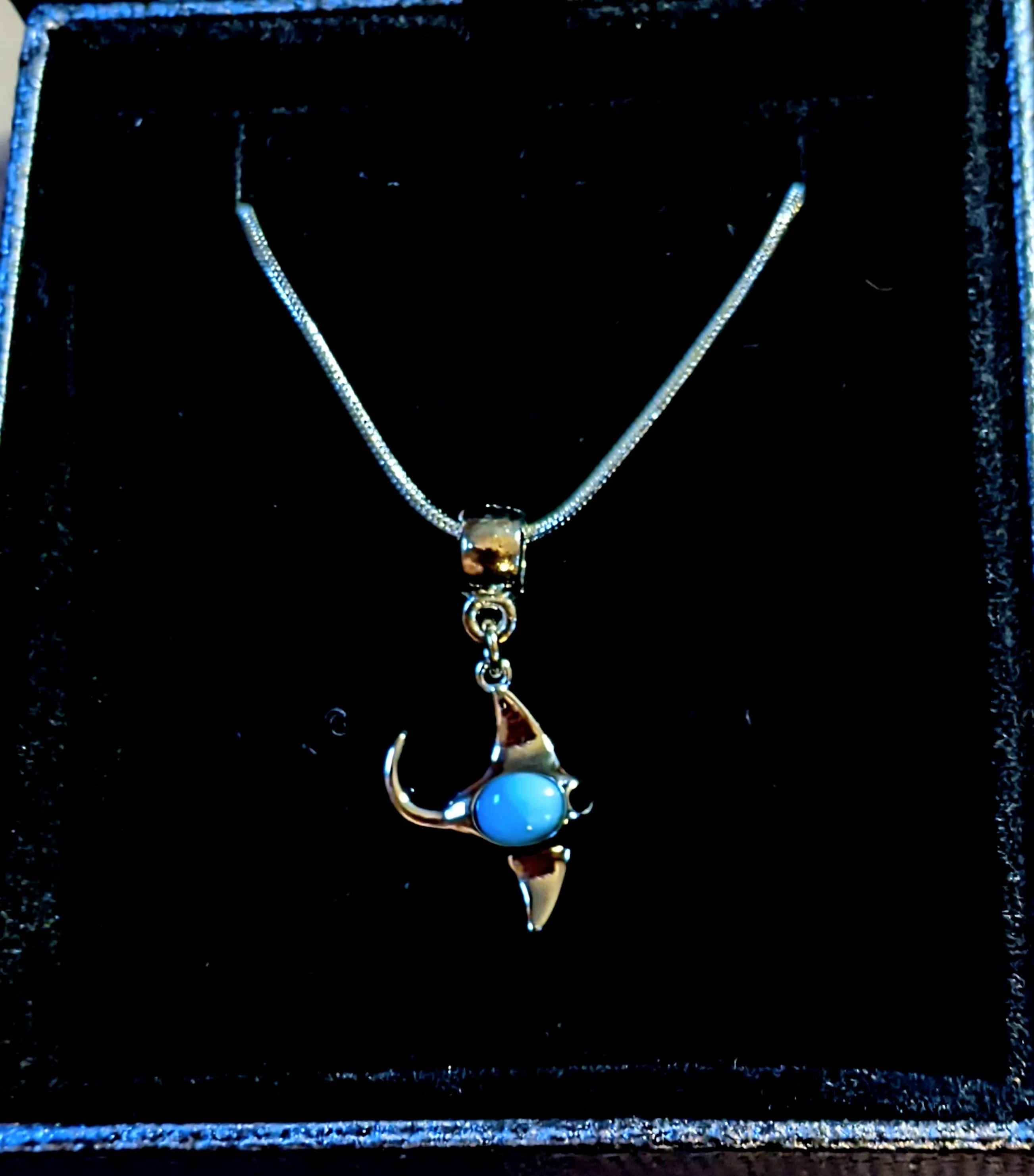 Genuine Larimar Manta Ray necklace - .925 Sterling Silver - 24 inch