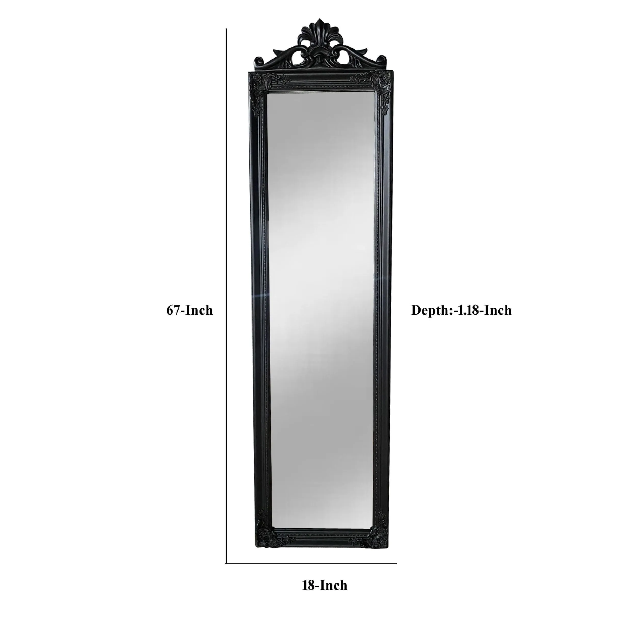 Gisela Full Length Standing Mirror with Decorative Design, Black