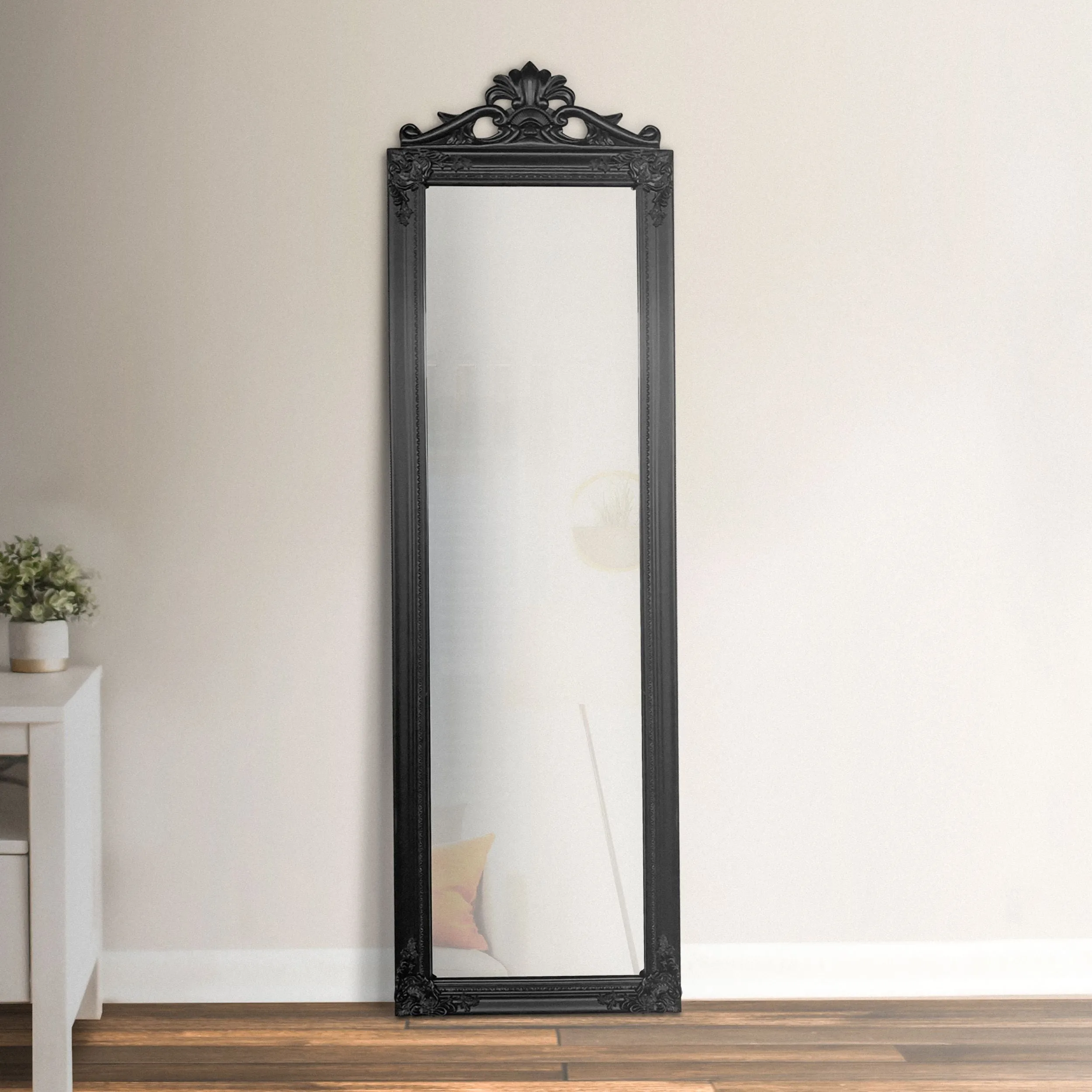 Gisela Full Length Standing Mirror with Decorative Design, Black