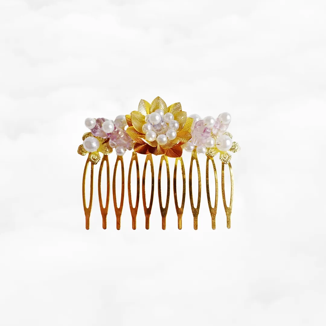 Gold and Pink Lotus Tiara Comb