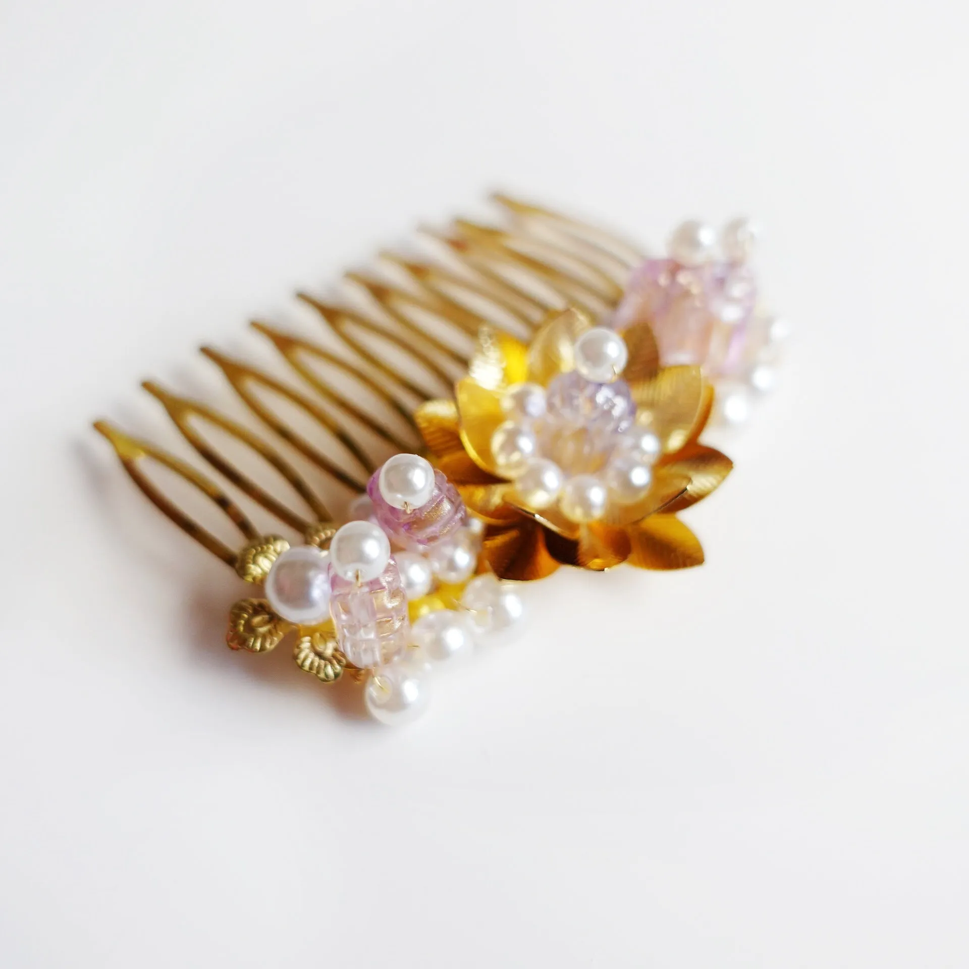 Gold and Pink Lotus Tiara Comb