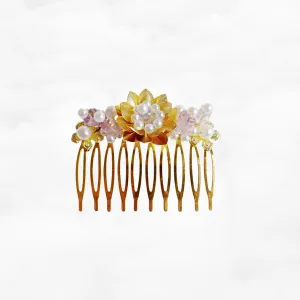 Gold and Pink Lotus Tiara Comb