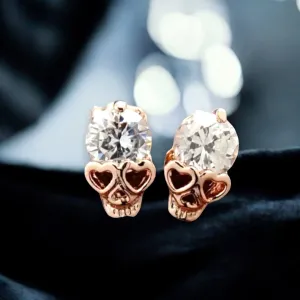 Gold Crystal Skulls Stud Earrings