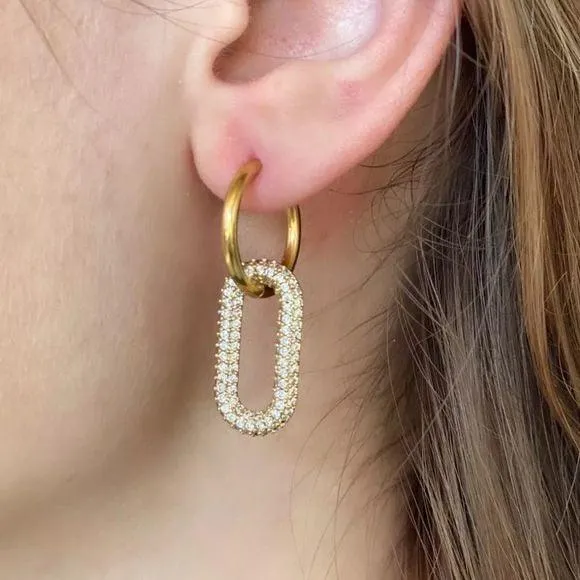 Gold Hoops Oval Colorful Dangling Earrings