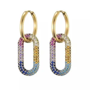 Gold Hoops Oval Colorful Dangling Earrings