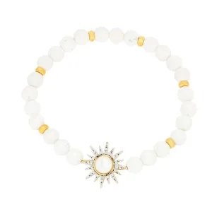 Gold Vermeil White Agate Sun Stretchy Bracelet