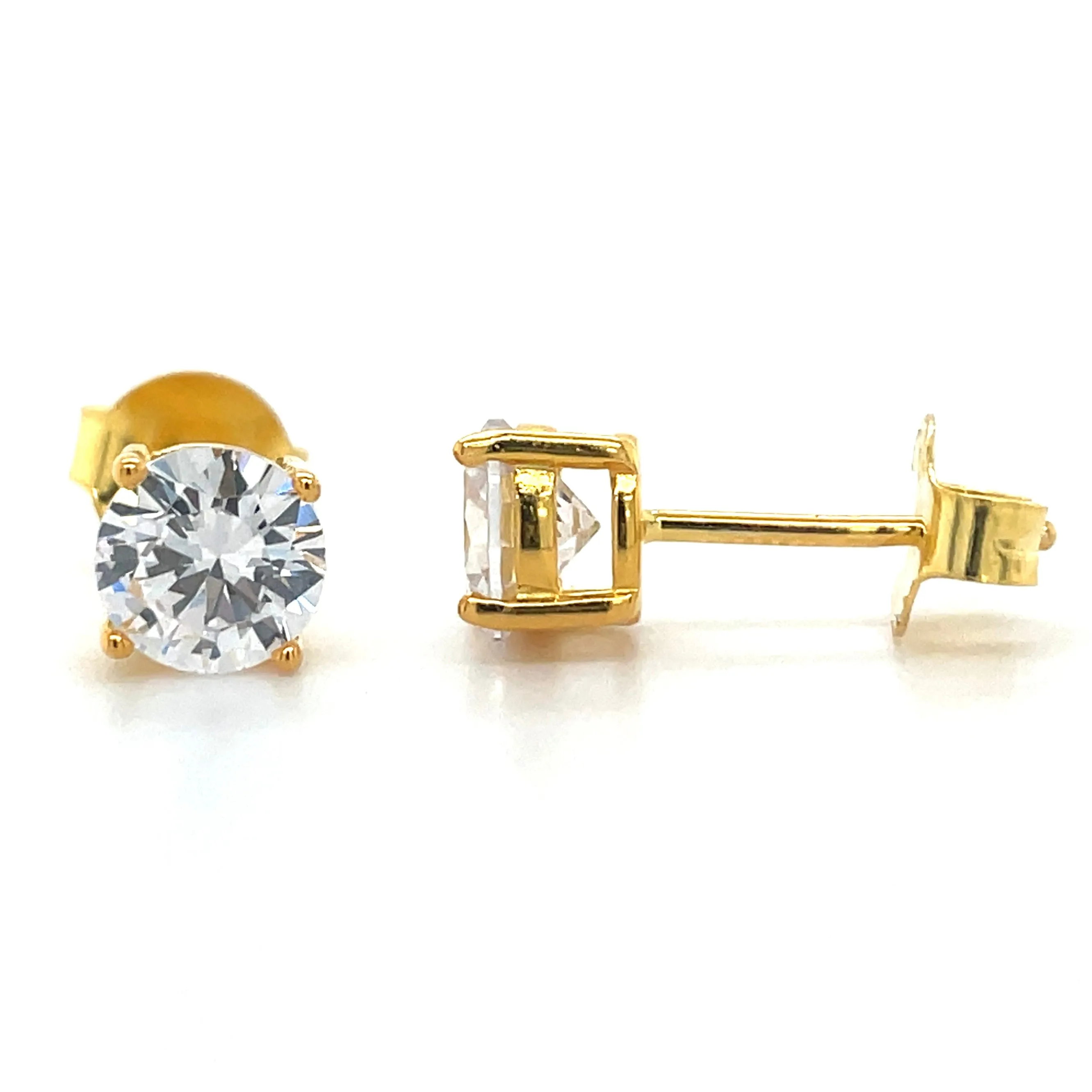 Golden Four Claw Round Cz Stud Earrings