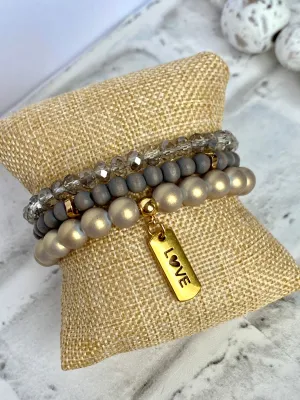 Gold/Gray Stacking Bracelets/Stretch Bracelets/Layering Bracelets