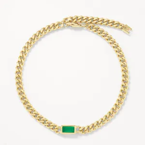 Green Agate Curb Chain Bracelet in Gold