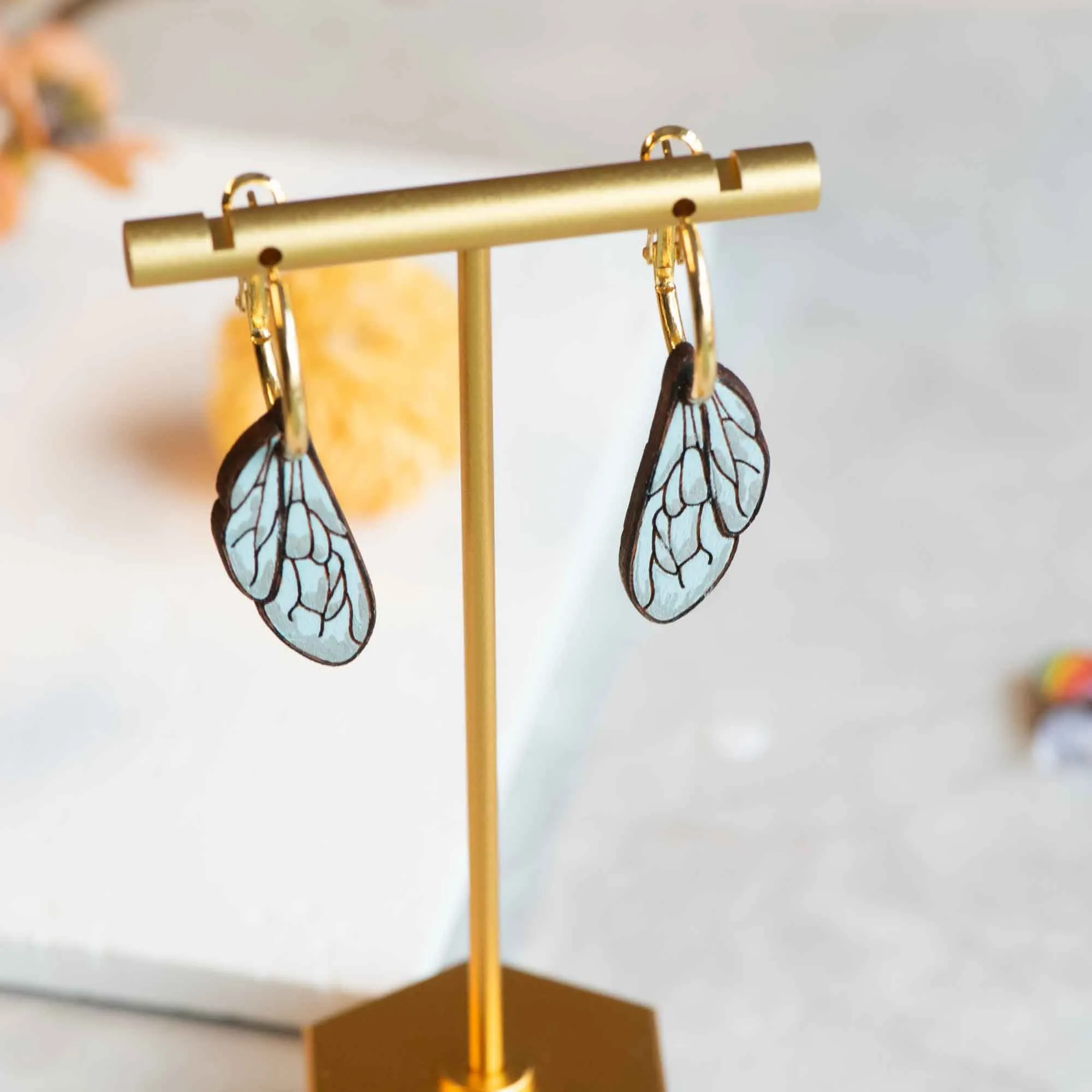 Hand-Painted Bee Wings Hoop Earrings - PEO14121H