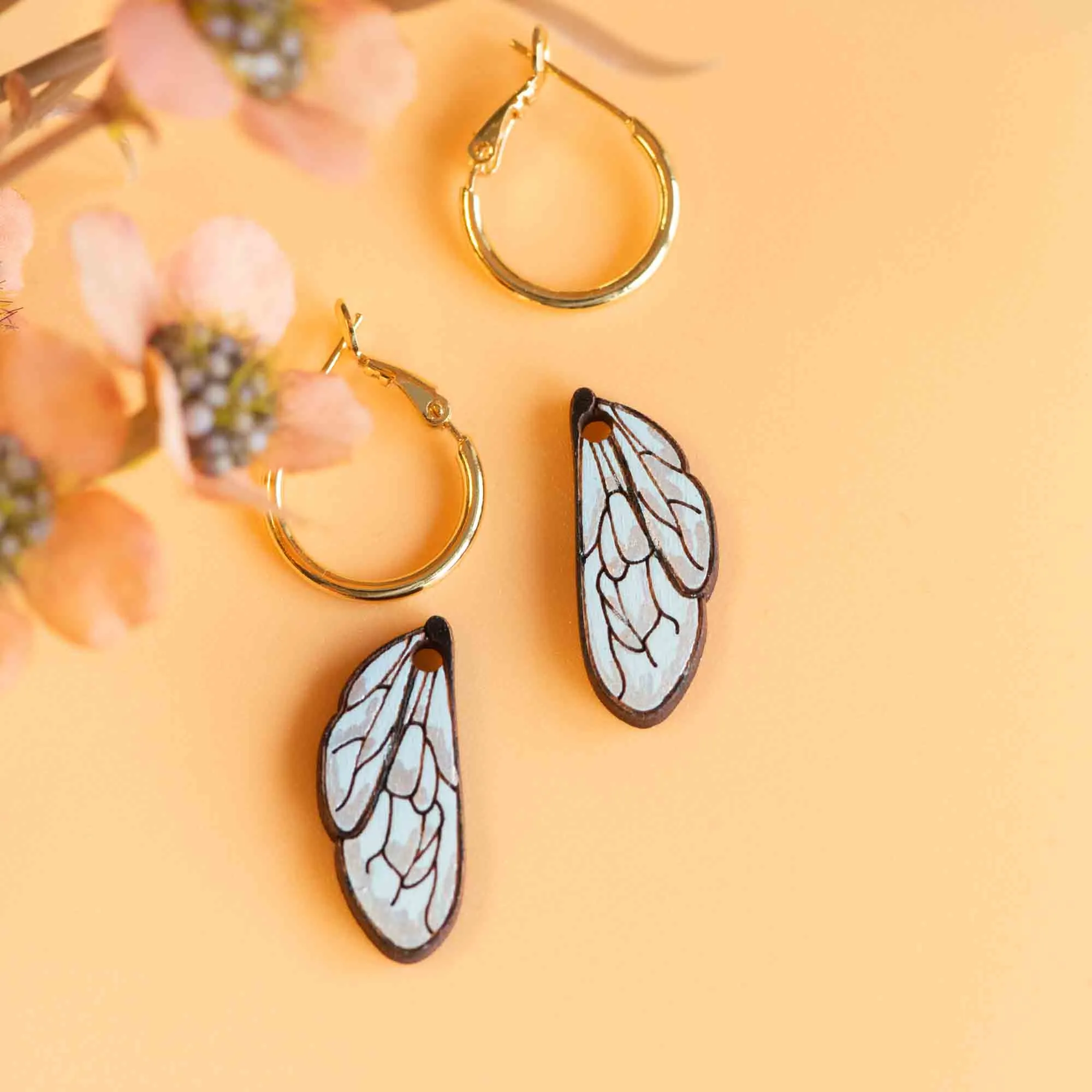 Hand-Painted Bee Wings Hoop Earrings - PEO14121H