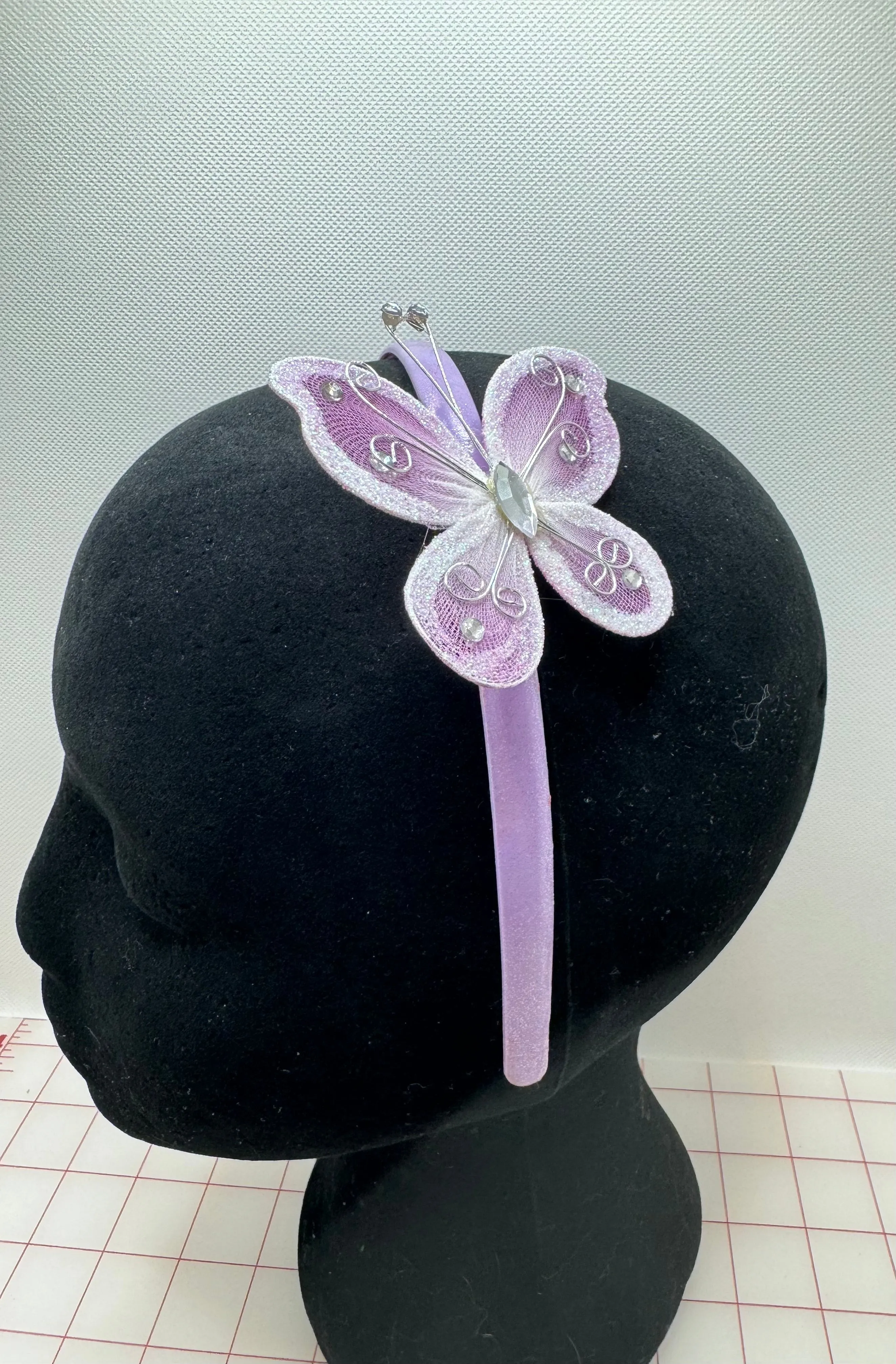 Headpiece Form - Plastic Headband with Butterfly Decor Lilac 3/8-inch Wide Close-Out