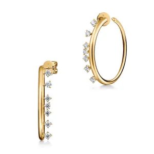 Hearts On Fire Barre 18K Yellow Gold Floating Diamond Medium Hoops