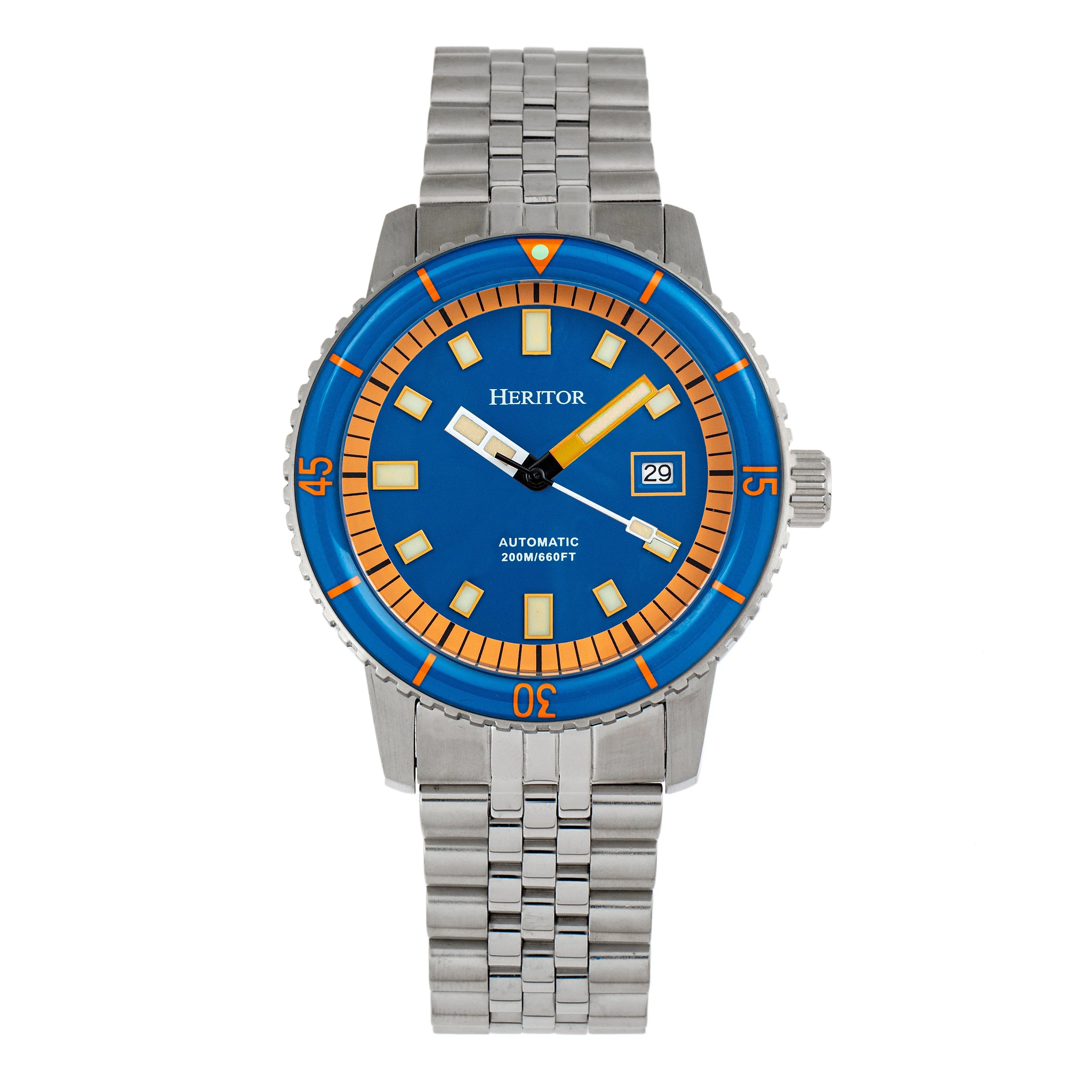 Heritor Automatic Edgard Bracelet Diver's Watch w/Date - Navy/Orange