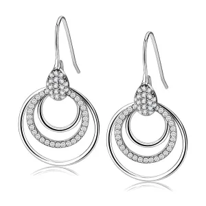 High polished (no plating) Stainless Steel Earrings with AAA Grade CZ in Clear for Women Clear Stone Color Style DA099