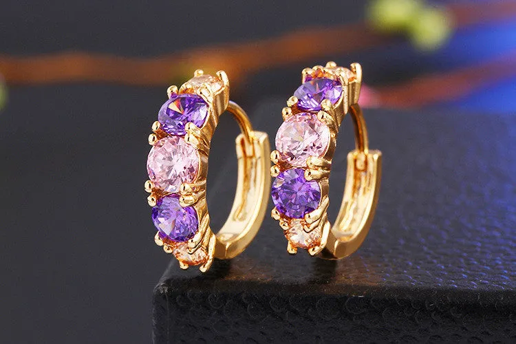 High Quality 18K Gold Plated Brinco Fashion Party Jewelry Hoop Earrings CZ Multicolor Cubic Zircon Earrings For Women Gift