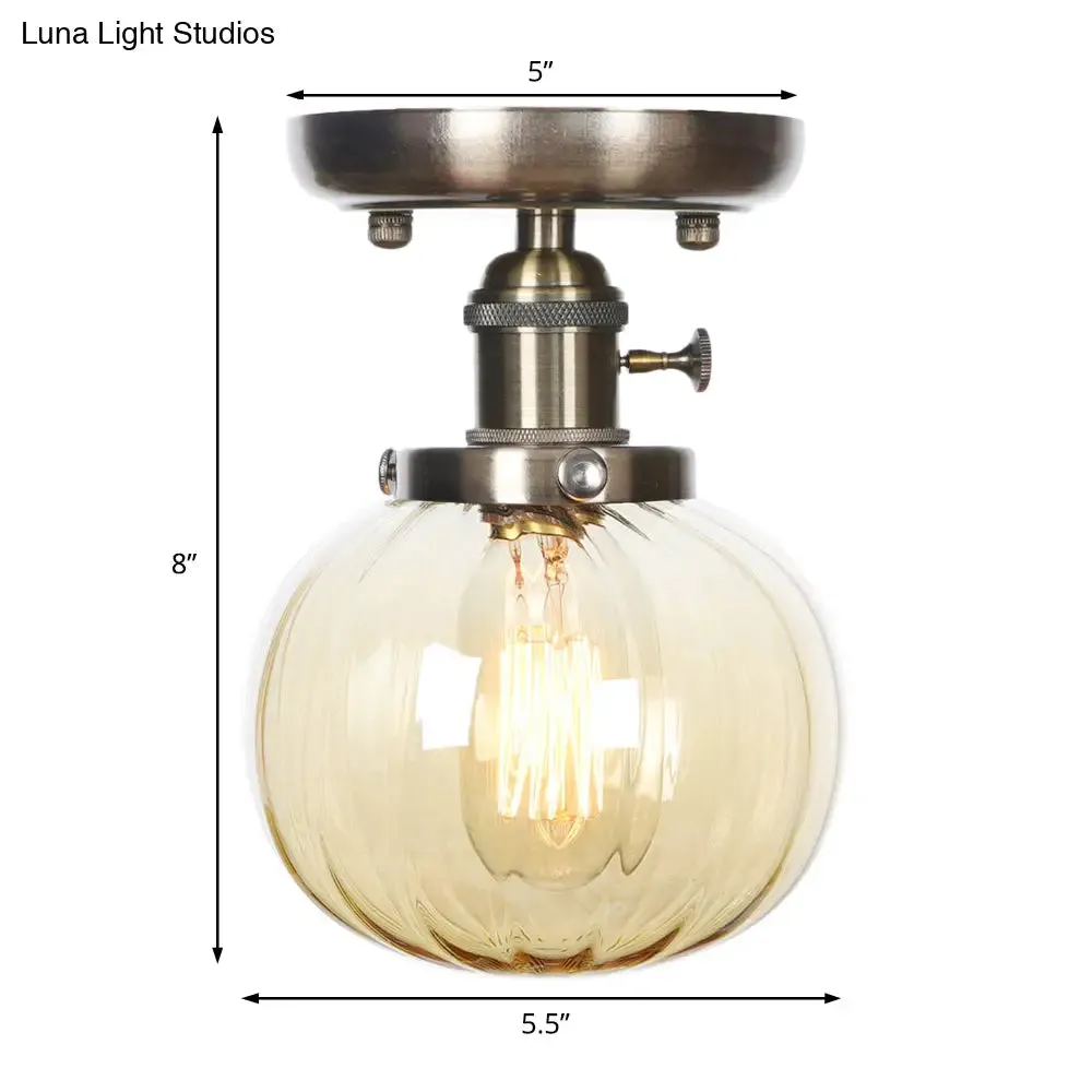 Industrial Bronze Globe Semi Flush Light with Clear/Amber Glass - Indoor Lighting Fixture