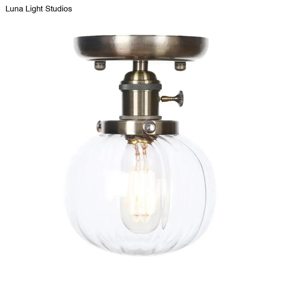 Industrial Bronze Globe Semi Flush Light with Clear/Amber Glass - Indoor Lighting Fixture