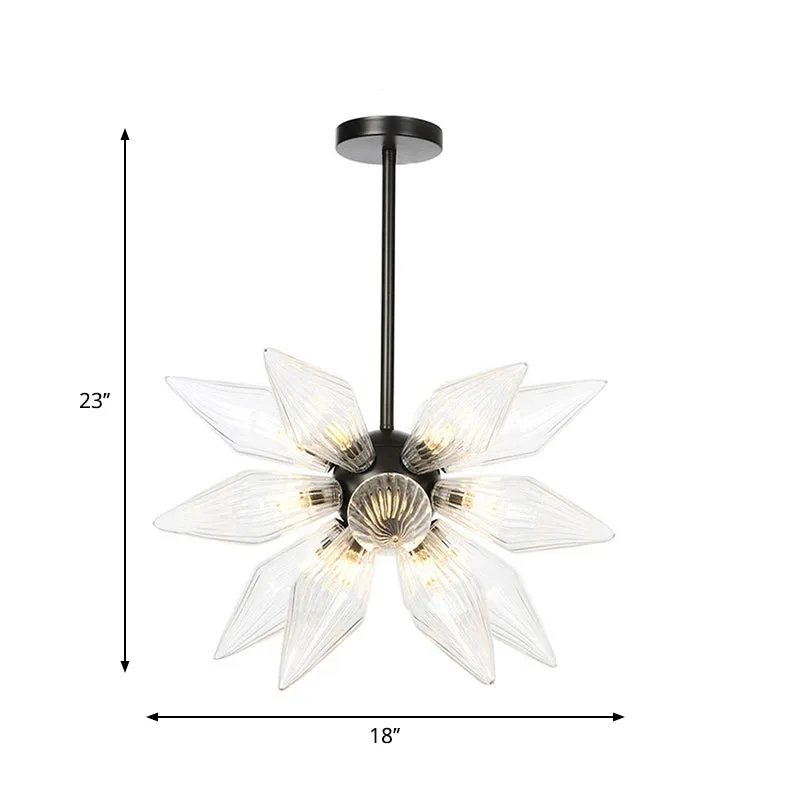 Industrial Pendant Chandelier with Amber/Clear Ribbed Glass and Starburst Design - 9/12/15 Heads for Bedroom