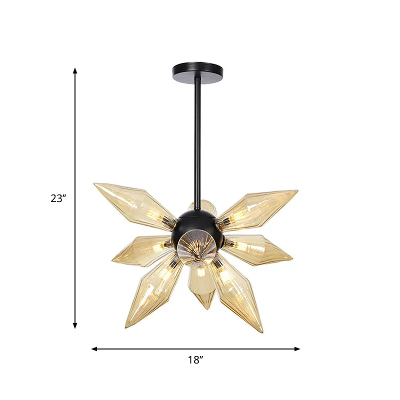 Industrial Pendant Chandelier with Amber/Clear Ribbed Glass and Starburst Design - 9/12/15 Heads for Bedroom