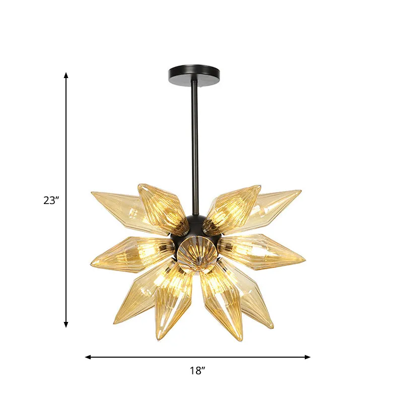 Industrial Pendant Chandelier with Amber/Clear Ribbed Glass and Starburst Design - 9/12/15 Heads for Bedroom