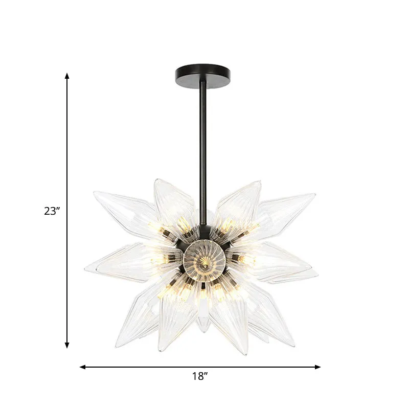 Industrial Pendant Chandelier with Amber/Clear Ribbed Glass and Starburst Design - 9/12/15 Heads for Bedroom