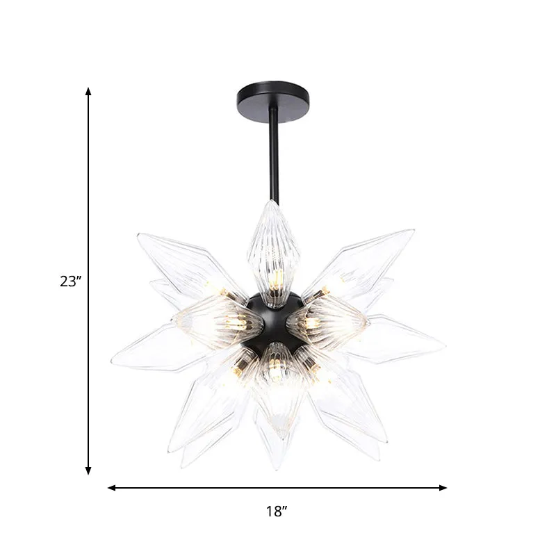 Industrial Pendant Chandelier with Amber/Clear Ribbed Glass and Starburst Design - 9/12/15 Heads for Bedroom