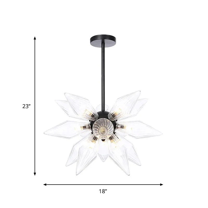 Industrial Pendant Chandelier with Amber/Clear Ribbed Glass and Starburst Design - 9/12/15 Heads for Bedroom