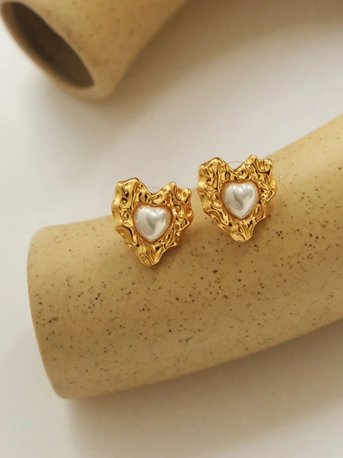 Irregular Heart Pearl Earrings