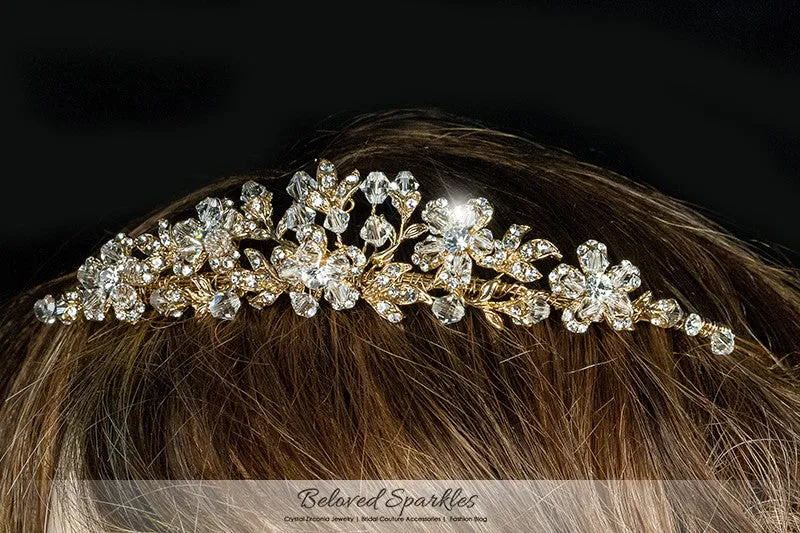 Judith Floral Cluster Gold Tiara | Swarovski Crystal